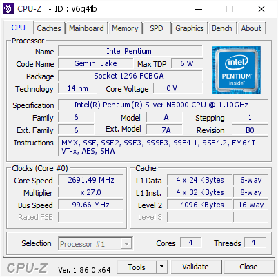 screenshot of CPU-Z validation for Dump [v6q4fb] - Submitted by  DESKTOP-6EU59NQ  - 2019-07-24 12:18:40