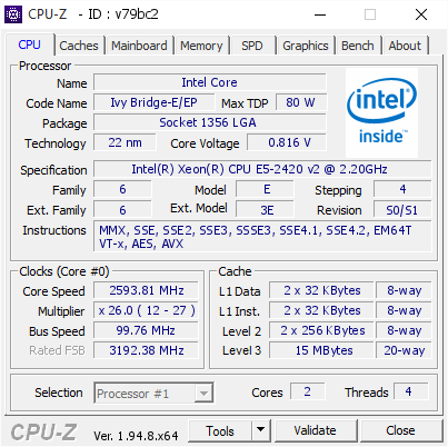screenshot of CPU-Z validation for Dump [v79bc2] - Submitted by  DESKTOP-G09SRN4  - 2020-11-25 16:01:56