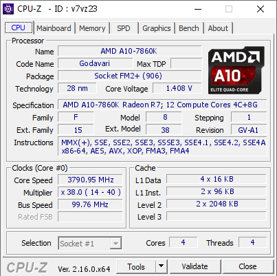 screenshot of CPU-Z validation for Dump [v7vz23] - Submitted by  Anonymous  - 2025-11-20 18:11:30