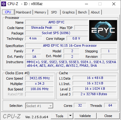 screenshot of CPU-Z validation for Dump [v808az] - Submitted by  EPYC  - 2025-04-25 14:42:07