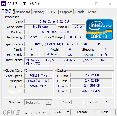 screenshot of CPU-Z validation for Dump [v8l2bz] - Submitted by  DESKTOP-0T88VH5  - 2023-01-25 10:08:59