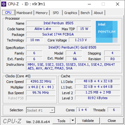 screenshot of CPU-Z validation for Dump [v9r3m1] - Submitted by  DESKTOP-EQIL6TD  - 2024-02-14 21:36:01