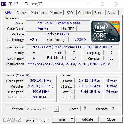 screenshot of CPU-Z validation for Dump [vbg931] - Submitted by  QUADCORE  - 2018-05-07 19:46:29