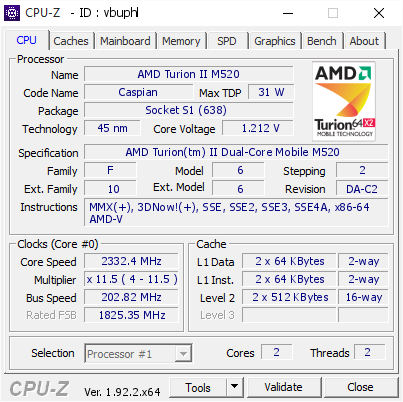 screenshot of CPU-Z validation for Dump [vbuphl] - Submitted by  LEONARDO-PC  - 2020-07-20 04:27:52