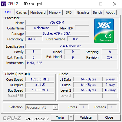 screenshot of CPU-Z validation for Dump [vc1pyl] - Submitted by  RVN  - 2020-06-22 09:47:42