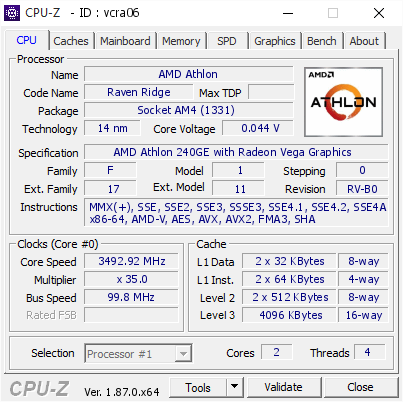 screenshot of CPU-Z validation for Dump [vcra06] - Submitted by  188_IYH  - 2019-01-22 17:59:20