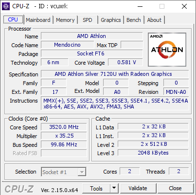 screenshot of CPU-Z validation for Dump [vcuxrk] - Submitted by  DESKTOP-TC6MTMT  - 2025-05-20 01:10:00
