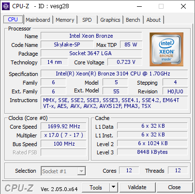 screenshot of CPU-Z validation for Dump [vesg28] - Submitted by  Anonymous  - 2023-03-09 05:56:25