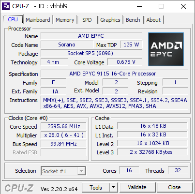 screenshot of CPU-Z validation for Dump [vhhbl9] - Submitted by  Anonymous  - 2026-08-17 15:00:53