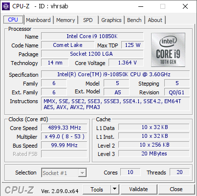 screenshot of CPU-Z validation for Dump [vhrsab] - Submitted by  JARJARBINKS  - 2024-04-25 13:09:34