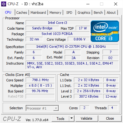 screenshot of CPU-Z validation for Dump [vhz2ba] - Submitted by  Anonymous  - 2016-08-18 00:18:25