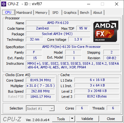 screenshot of CPU-Z validation for Dump [vivf87] - Submitted by  Coil Whine  - 2022-03-20 04:09:22