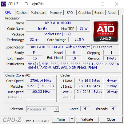 Amd A10 4600m 2706 14 Mhz Cpu Z Validator