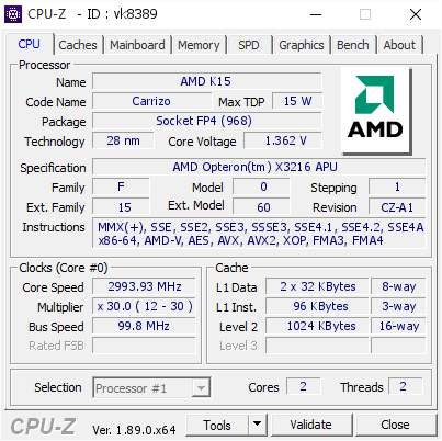 screenshot of CPU-Z validation for Dump [vk8389] - Submitted by  Anonymous  - 2019-06-11 17:25:20