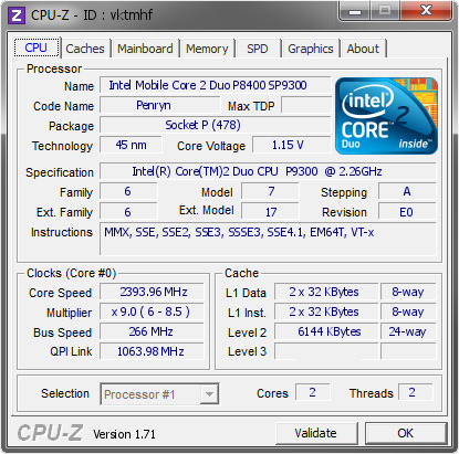 screenshot of CPU-Z validation for Dump [vktmhf] - Submitted by  GOGO-LAPTOP  - 2014-10-26 05:10:42