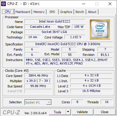screenshot of CPU-Z validation for Dump [vl1vrc] - Submitted by  Anonymous  - 2022-05-21 02:55:38