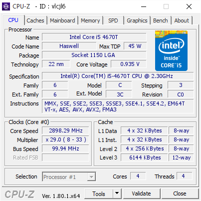 screenshot of CPU-Z validation for Dump [vlcjl6] - Submitted by  Anonymous  - 2017-08-13 13:18:12