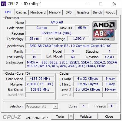 screenshot of CPU-Z validation for Dump [vlkrpf] - Submitted by  Anonymous  - 2021-07-13 06:02:19