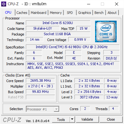 screenshot of CPU-Z validation for Dump [vm8u0m] - Submitted by  Anonymous  - 2018-04-25 03:13:10