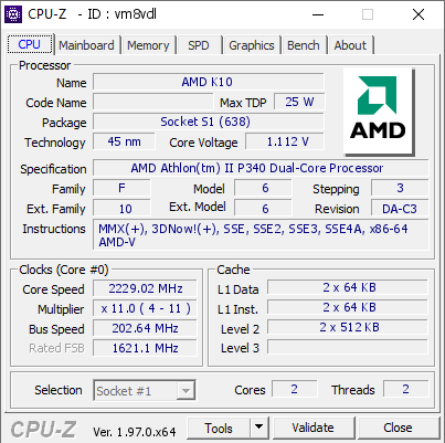 screenshot of CPU-Z validation for Dump [vm8vdl] - Submitted by  DESKTOP-0OM129Q  - 2022-01-28 16:34:27