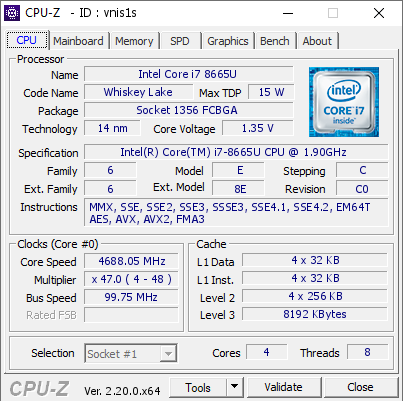 screenshot of CPU-Z validation for Dump [vnis1s] - Submitted by  Rukasu  - 2026-07-02 05:04:15