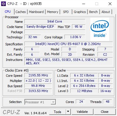 screenshot of CPU-Z validation for Dump [vp9935] - Submitted by  S4C  - 2020-12-13 19:42:13