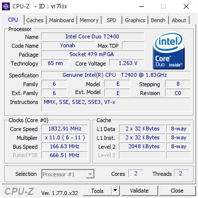 Intel Core Duo T2400 1832 91 Mhz Cpu Z Validator