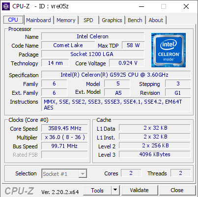 screenshot of CPU-Z validation for Dump [vre05z] - Submitted by  PC Lohan  - 2026-08-10 18:29:17