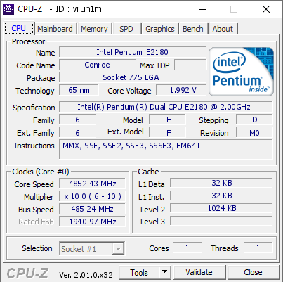 screenshot of CPU-Z validation for Dump [vrun1m] - Submitted by  gtxx58  - 2023-02-17 18:16:35