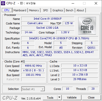 screenshot of CPU-Z validation for Dump [vrv1na] - Submitted by  Anonymous  - 2025-05-05 16:59:10