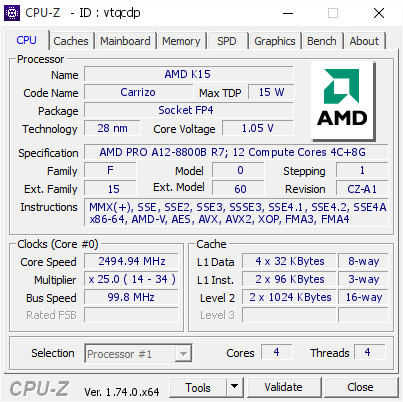 screenshot of CPU-Z validation for Dump [vtqcdp] - Submitted by  DJDS  - 2015-10-20 11:11:51