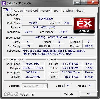 screenshot of CPU-Z validation for Dump [vty0vc] - Submitted by  EMRE-PC  - 2014-04-23 20:04:05