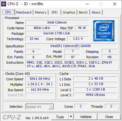 screenshot of CPU-Z validation for Dump [vvx88e] - Submitted by  StingerYar  - 2022-11-08 23:45:11