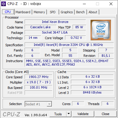 screenshot of CPU-Z validation for Dump [vxbqsx] - Submitted by  SERVISIMUT  - 2022-02-14 22:30:08