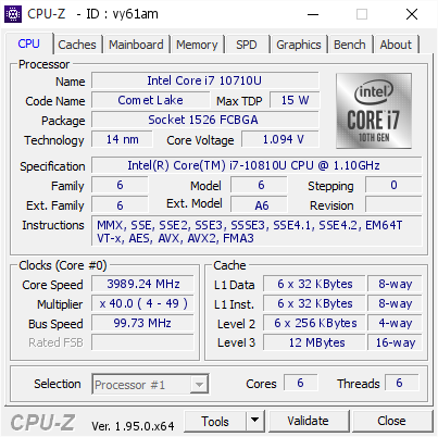 screenshot of CPU-Z validation for Dump [vy61am] - Submitted by  DESKTOP-Q6D9UA3  - 2021-02-19 05:18:57