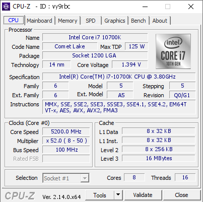 screenshot of CPU-Z validation for Dump [vy9rbc] - Submitted by  Anonymous  - 2025-03-15 07:05:53