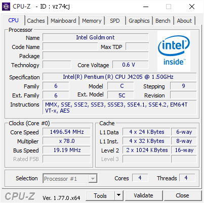 Intel Goldmont 1496 54 Mhz Cpu Z Validator