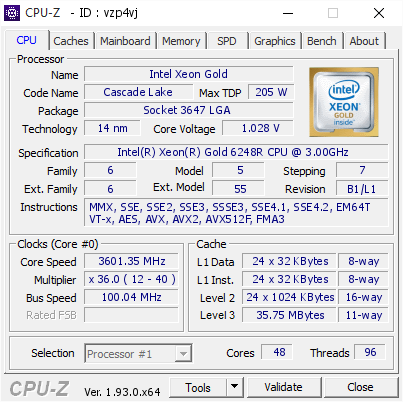 screenshot of CPU-Z validation for Dump [vzp4vj] - Submitted by  Anonymous  - 2020-09-30 15:42:47