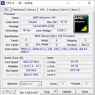 screenshot of CPU-Z validation for Dump [vzt0nz] - Submitted by  ViNsTeR777  - 2024-02-24 15:09:57