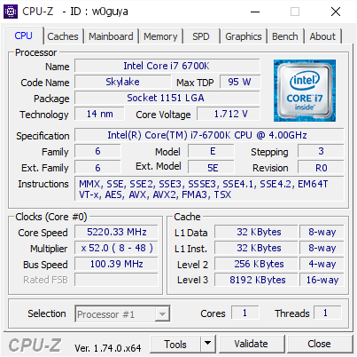 screenshot of CPU-Z validation for Dump [w0guya] - Submitted by  SAMBA  - 2015-10-22 09:25:15