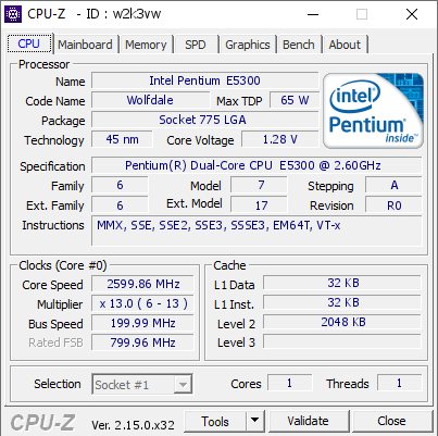 screenshot of CPU-Z validation for Dump [w2k3vw] - Submitted by  XTECH  - 2026-10-11 17:55:13