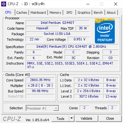 screenshot of CPU-Z validation for Dump [w3ky4h] - Submitted by  Anonymous  - 2018-07-06 13:59:16