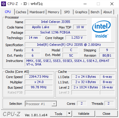 screenshot of CPU-Z validation for Dump [w4xf1q] - Submitted by  DESKTOP-VBSABPN  - 2017-11-27 22:44:58