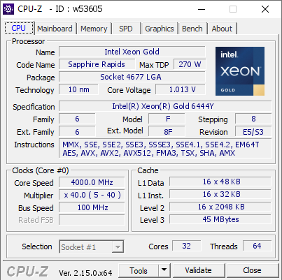 screenshot of CPU-Z validation for Dump [w53605] - Submitted by  Anonymous  - 2025-04-03 15:34:14