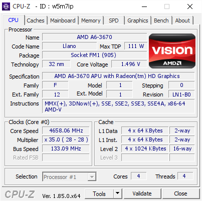 screenshot of CPU-Z validation for Dump [w5m7ip] - Submitted by  DESKTOP-7JO93G2  - 2018-05-31 03:40:38