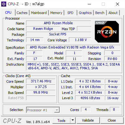 screenshot of CPU-Z validation for Dump [w7algp] - Submitted by  Anonymous  - 2019-07-19 11:27:04