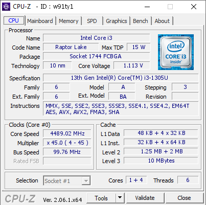 screenshot of CPU-Z validation for Dump [w91ty1] - Submitted by  Anonymous  - 2023-09-13 20:56:32