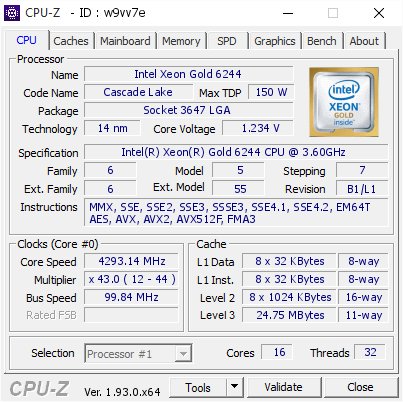 screenshot of CPU-Z validation for Dump [w9vv7e] - Submitted by  Anonymous  - 2020-09-17 11:42:43