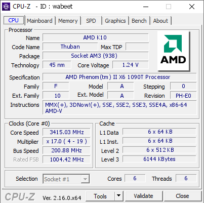 screenshot of CPU-Z validation for Dump [wabeet] - Submitted by  Anonymous  - 2025-09-15 23:44:18