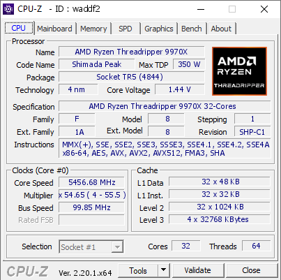screenshot of CPU-Z validation for Dump [waddf2] - Submitted by  NIKLASTHREAD  - 2026-08-06 22:56:16